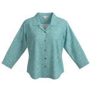 Christopher & Banks Floral Teal Button-Down Shirt